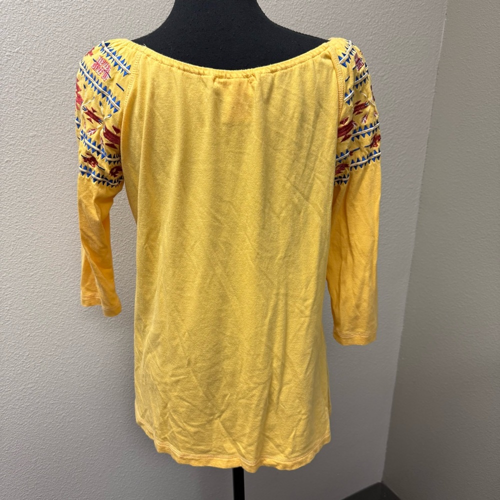 Cowgirl Tuff Co Yellow Embroidered Western Boho Aztec Off Shoulder Top L - Picture 5 of 9